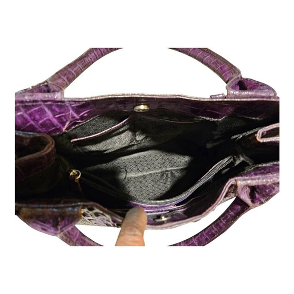 VEARI Purple Crocodile Embossed Leather Shoulder Bag Size XL - Picture 10 of 13